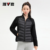 雅鹿运动轻薄羽绒服女2025冬季新款时尚短款针织拼接保暖立领健身服 黑色 XL (170) 【推荐115-130斤】