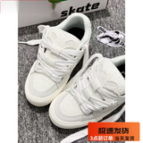 大东女士女版新款面包鞋子厚鞋舌拼接潮流潮鞋休闲透气运动滑板鞋国潮女鞋 小香风天鹅白 37