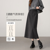 韩都衣舍【通勤气质穿搭半身裙】毛呢裙女2026新款春秋百搭显瘦舒适直筒裙