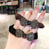 烨翡俪两件复古时尚蝴蝶结满钻发圈高端发饰发绳小肠扎马尾皮筋头绳发饰