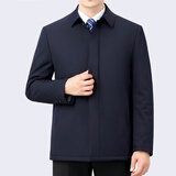 中年棉衣男士夹棉外套中老年爸爸装秋冬季加厚行政夹克薄棉服棉袄 【纽扣款】藏青色/加棉 2XL 【建议体重130斤-150斤】