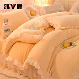 雅鹿冬季加厚牛奶绒四件套加绒保暖珊瑚绒被套法兰绒床单被罩床上用品 香香公主-暖黄【加绒加厚】 1.8m 床单款 四件套-被套200*230cm