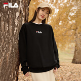 FILA 斐乐女装卫衣男女同款套头卫衣秋冬情侣款休闲加绒保暖长袖上衣 正黑色-BK XS 160/84A/XS
