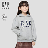 盖璞男女童2025秋季新款Logo胶印抓绒套头连帽衫儿童装卫衣829299 浅灰色 90 cm(1-2岁) 亚洲尺码