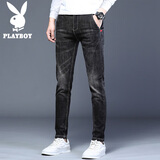 花花公子（PLAYBOY）牛仔裤男2025年秋冬季潮流修身弹力长裤子男裤 黑色 28