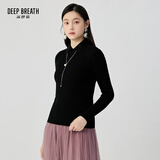 深呼吸DEEP BREATH女装坑条打底纯羊毛针织衫女A301124 黑 L (4)