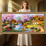 老街缘流水生财2025新款自己手工十字绣套件线绣大幅大气客厅山水画风景 【中格3股棉线绣】152*82厘米