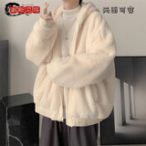 边七双面穿棉衣男秋冬季韩版潮流宽松仿羊羔绒棉服潮牌棉袄毛绒外套 高质量MY10米白色 L