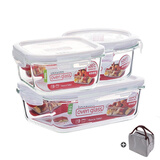 乐扣乐扣大容量耐热玻璃保鲜盒密封碗水果餐盒微波炉饭盒厨房冰箱冷冻盒 正500ml+圆380ml+长1000ml