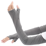 珍碧斯保暖袖套女男秋冬季长款手臂套加厚加绒高弹空调房防寒护胳膊手套 深灰色（指套款）