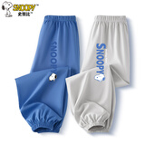 史努比男童裤子防蚊裤夏季中大童薄款纯棉儿童休闲裤潮牌卡通帅气童装 牛仔蓝 颜色努比X+灰 黄帽努比X 120