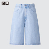优衣库女装牛仔风百慕大式短裤/水洗产品中裤476946 63 天蓝色 24 /155/62A