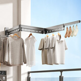四季沐歌晾衣架折叠壁挂阳台伸缩晾衣杆室内晒衣架凉衣服晒被子神器 【太空铝】深空灰4段18孔+5袜夹
