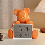 辰鱼奶油风时钟摆件闹钟客厅电视柜桌面摆放钟表台式装饰品创意电子钟 橙色-暴力熊温度湿度时钟摆件