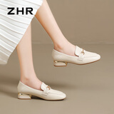 ZHR单鞋女英伦风舒适方头乐福鞋女两穿粗跟透气皮鞋女 K196 米色 37