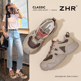 ZHR登山鞋女春秋户外运动鞋女轻便厚底休闲女鞋 KD03 棕粉 37
