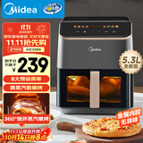 美的（Midea）AI烹饪空气炸锅免翻面 可视大视窗大容量5.3L 智能触控 微波炉烤箱一体机三合一金属内腔KZC539J5