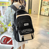 小安熊新款书包女初中生高中小学生百搭大容量双肩包女生高颜值中学生女 黑色 不带挂件