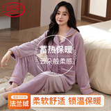 浪莎法兰绒睡衣女秋冬季加厚保暖珊瑚绒家居服冬天女士大码加绒套装
