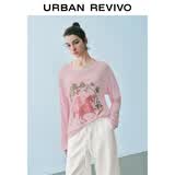 UR夏季新款女时尚休闲少女感撞色印花长袖T恤UYL450161+ 浅粉色 XS