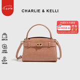CHARLIE&KELLI CK品牌轻奢包包女包鳄鱼纹凯莉包女款手提斜挎包七夕情人节礼物 浅红色【京仓配送 赠品牌礼袋】