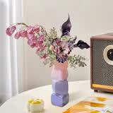 京东鲜花花瓶玻璃水培竹子鲜花插花瓶假花玫瑰百合容器方口渐变大号瓶8234