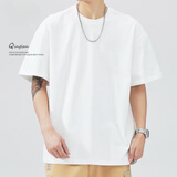 LEERYETOM香港潮牌重磅棉夏季短袖t恤男美式宽松大码纯棉打底短白t 白色 L 130-150斤