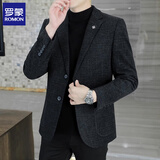 罗蒙（ROMON）2026春秋季新款休闲西装外套男高级感修身商务西服毛呢上衣单件 黑灰色 XL 135-150斤