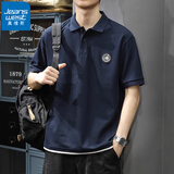 真维斯（Jeanswest）Polo衫男夏季重磅假两件短袖上衣宽松大码美式潮牌翻领半袖保罗衫 藏青 L 建议体重130-145斤