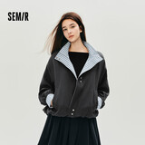 森马（Semir）外套女秋季花苞拼接格子宽松立领风文艺通勤夹克10A525108004
