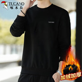 啄木鸟（TUCANO）卫衣男秋冬季潮流宽松圆领长袖t恤学生打底上衣 黑色B(加绒)XL