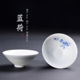 肖字和德单杯青花瓷仿手绘斗笠功夫茶具小茶杯陶瓷品茗杯茶盏普洱红茶杯 蓝荷-青花白玉瓷大斗笠杯