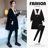 苒琦妈咪孕妇秋冬装连衣裙小香风2025新款针织毛衣裙气质减龄高级感小黑裙 黑色毛衣裙+黑色加绒打底裤 XXL