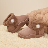 B.Duck小黄鸭童鞋儿童棉靴冬季男女童宝宝加绒保暖毛绒短靴6804A浅咖25