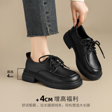 ZHR英伦风小皮鞋女圆头系带女鞋减龄厚底粗跟单鞋女 AY186 黑色 37