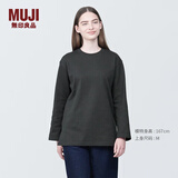 无印良品（MUJI）女式 粗棉线圆领长袖T恤 上衣打底衫女款内搭 纯棉秋季休闲女装 炭灰色 4S M  (160/84A)