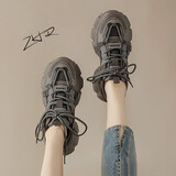 ZHR老爹鞋女春秋透气厚底增高休闲鞋女时尚潮流女鞋 G623 深灰色 40 