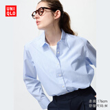 优衣库女装全棉条纹衬衫/长袖衬衣薄外套25秋冬新款479079 61 水蓝色 M /160/84A