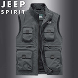 JEEP SPIRIT吉普马甲男士春秋夏宽松钓鱼多口袋坎肩工装背心外套 灰色 XL