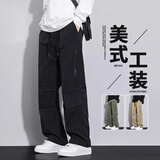 VUUG户外工装伞兵裤子秋冬季男装直筒潮牌休闲裤男 2XL 黑色