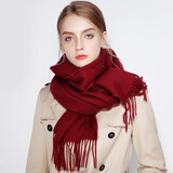 达芬奇密码羊毛围巾女纯色冬款加厚披肩粗纺保暖围脖中国红元旦生日礼物 酒红