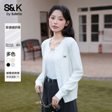 班尼路（Baleno）S&K圆领针织开衫外套女2025秋季新款简约舒适毛衫蝴蝶结刺绣毛衣