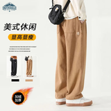 顶峰保罗（Dingfengbaoluo）休闲长裤潮牌宽松直筒裤冬季加绒阔腿工装裤子男HM9901卡其色L