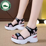 NATHALIE RAOUL凉鞋女款2025年最新款厚底品牌真软皮运动夏季魔术贴坡跟厚底增高 粉色 (真皮质感) 36