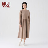 无印良品（MUJI）女式 法兰绒抽褶连衣裙 美拉德纯棉起毛宽松长裙子秋冬 BC08CC3A 浅灰棕色 L 165/88A