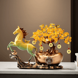 赟娅新中式马上有钱桌面摆件客厅电视柜办公室酒柜装饰乔迁开业礼物品 马上有钱发财树【手提礼盒】青绿