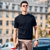 布先生可机洗短袖羊毛T恤男秋冬打底针织衫 嵌线刺绣-钢琴黑 L/175 