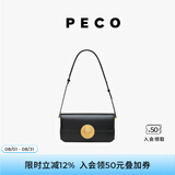 PECO852真皮斜挎复古小法棍包新款单肩通勤方包生日送女友礼物 经典黑蓝内里头层手搓纹牛皮现货