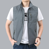 步行龙 男装马甲薄款速干背心多口袋马夹休闲外套1908 灰色 M (适合110斤-125斤)