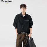 MMOPTOP日系刺绣衬衫春秋季男士潮流宽松休闲工装衬衣外套MCS33黑色2XL